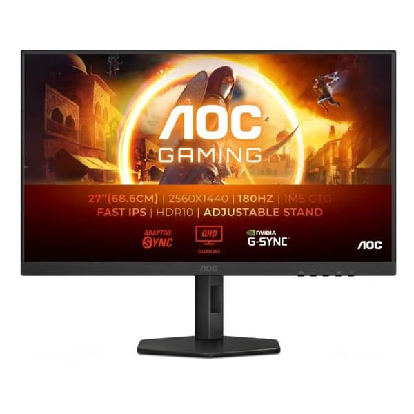 PC-skærm - AOC - Q27G4XF - 27 QHD - IPS-panel - 180Hz - 0,5ms - Højdejusterbar - 1 HDMI 1 DP - Adaptiv Sync - Sort