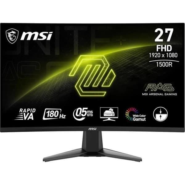 Kurvad spelskärm - MSI - MAG 27C6F - 27 tum - FHD 1920x1080 - 180 Hz 0,5ms GtG Svart
