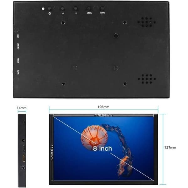 Extern Monitor - ELECROW - 8 tum - 1280x800 - Inbyggda Högtalare - IPS