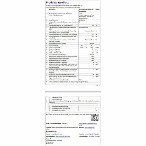 Skærm Philips 24E2N1110/00 23,8" Full HD