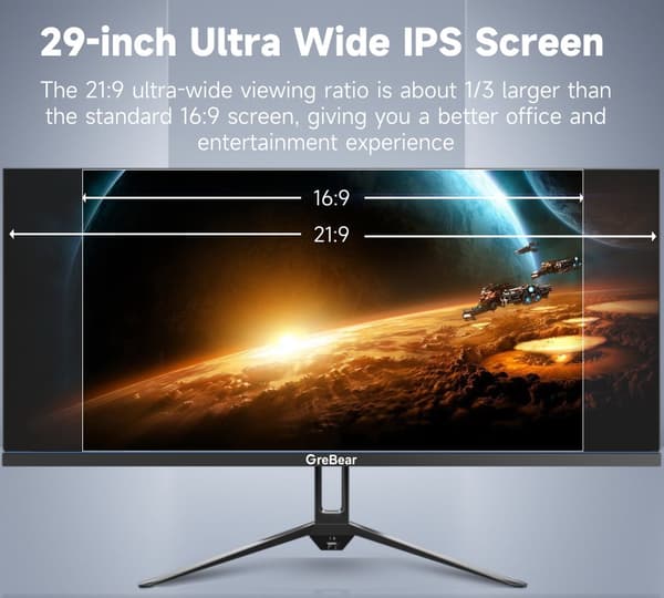 29-tums ultrabred skärm, 2560 x 1080 upplösning, 75Hz uppdateringsfrekvens,svart, Eu plugg