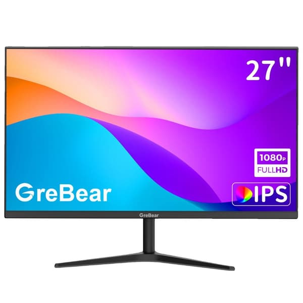 GreBear 27 tuuman tietokoneen näyttö, FHD 1080p -resoluutio, 75Hz virkistystaajuus,Eu plug in Finnish is "Eu-plugi", musta