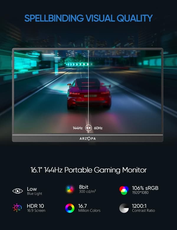 Kannettava näyttö, 16,1 tuumaa, 144 Hz virkistystaajuus,16.1 144hz Z1FC