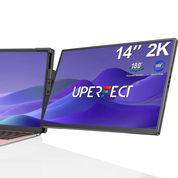 Bärbar Skärm, 14" 2K Display, 360° Svängbar Hängsel,enda skärm, EU-kontakt