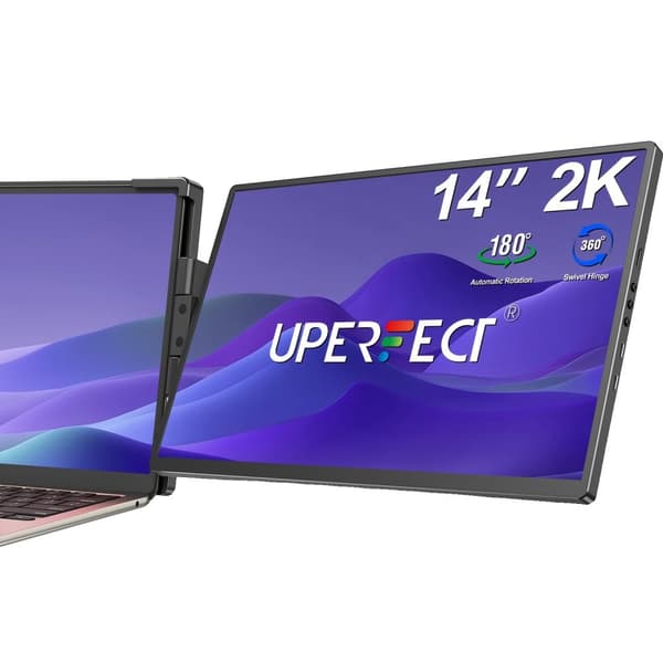 Bärbar Skärm, 14" 2K Display, 360° Svängbar Hängsel,enda skärm, EU-kontakt