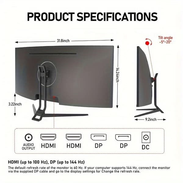 En 34-tommer buet gamingmonitor, 3440x1440 opløsning, 165Hz opdateringshastighed,Pargave til at åbne