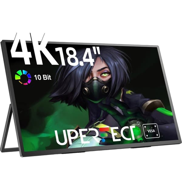 Bærbar 4K Skærm, IPS Panel, 60Hz Opdateringsfrekvens,sort, EU -stik