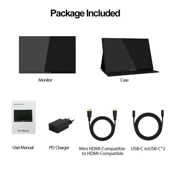 Bærbar Touchskærm Monitor, 16 tommer 2.5K Opløsning, 144Hz Opdateringsfrekvens,Sort, EU-stik