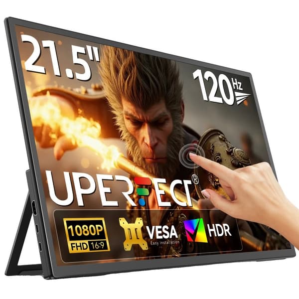 21,5 tuuman näyttö, 120 Hz virkistystaajuus, 1920 x 1080 resoluutio,Kosketusnäyttö, Eu plug in Finnish is "Eu-plugi".