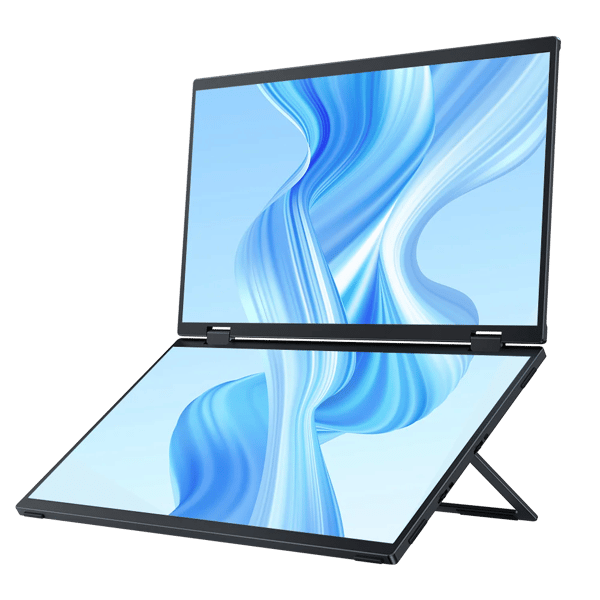 Folding Portable Monitor, 15,6" Dobbelt Skærm, 1920x1080 Opløsning,EU-stik, Delta