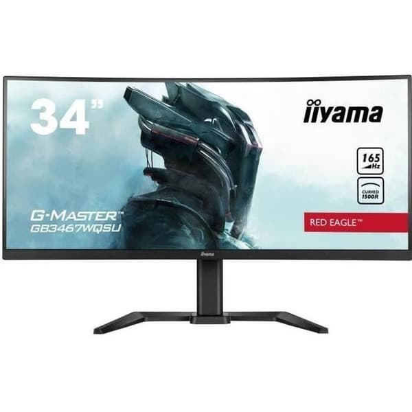 Böjd PC Gamer-skärm - IIYAMA G-Master Red Eagle GB3467WQSU-B5 - 34" UWQHD - VA-panel - 0,4 ms - 165Hz - 2 x HDMI / 2 x DP - AMD Svart