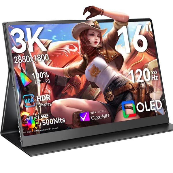 Uperfect 16" 3K OLED -näyttö, 120Hz virkistystaajuus, 100% DCI-P3 väriavaruus,Eu plug in Finnish is "Eu-plugi", musta