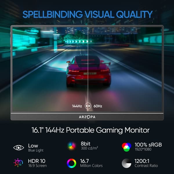Bärbar Spelmonitor, 144Hz Uppdateringsfrekvens, 1920x1080 Upplösning,16.1 144hz Z1FC