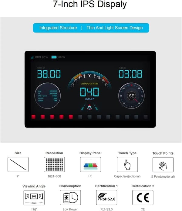 Waveshare 7 inch HDMI Display Capacitive Touch LCD with Bicolour Case 1024 x 600 IPS Screen Supports All Versions of Raspberry Pi Windows Monitor