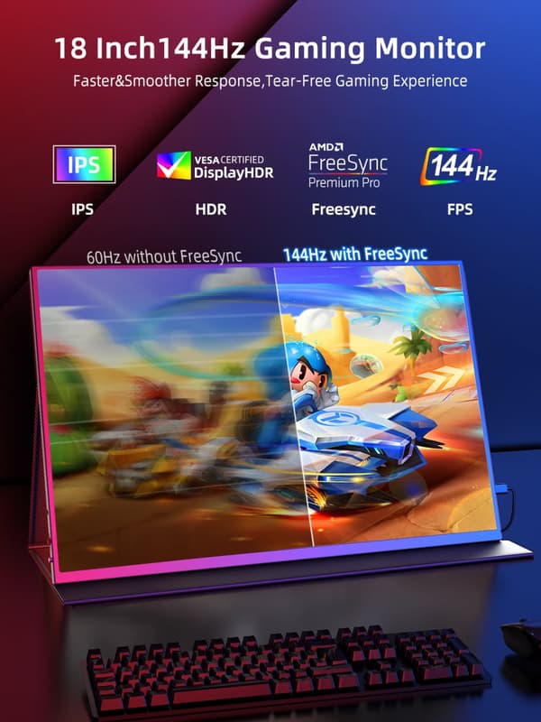 Kannettava pelimonitori, 2K QHD -resoluutio, 144 Hz virkistystaajuus,EU-pistoke