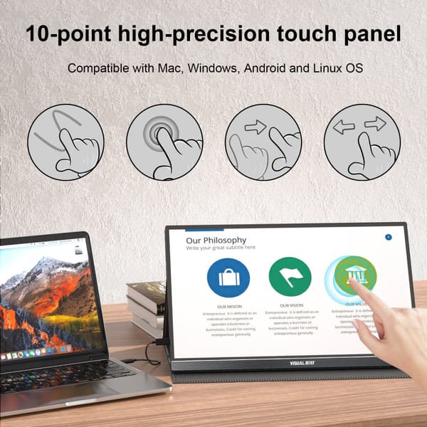 Bärbar skärm, 15,6 tum pekskärm, FHD 1080P IPS-display