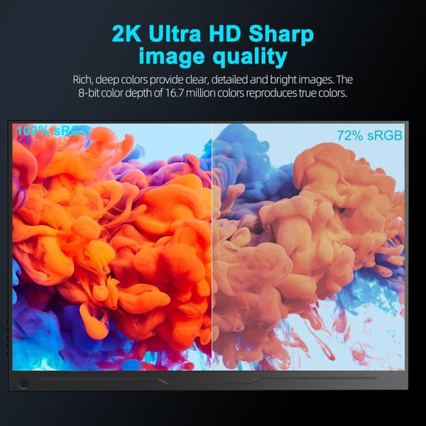 Bærbar Gaming Skærm, 144Hz Opdateringsfrekvens, QHD Opløsning,EU-stik