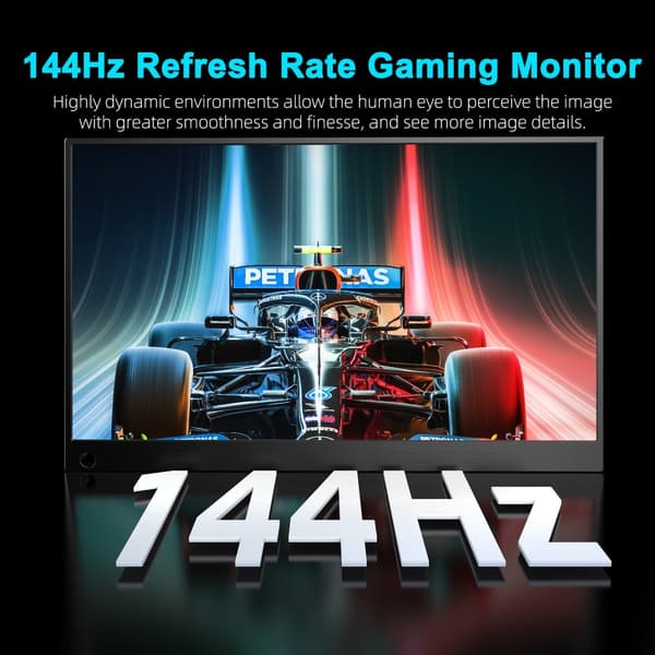 Bærbar Gaming Skærm, 144Hz Opdateringsfrekvens, QHD Opløsning,EU-stik