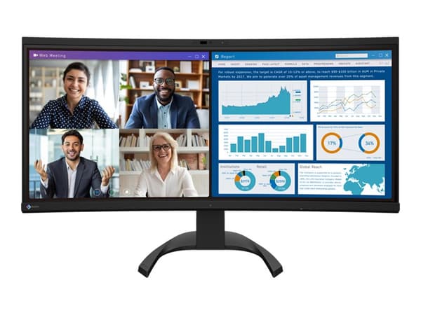 EIZO FlexScan EV3450XC-BK - Med FlexStand - LED-skjerm - kurvet - 34" (34.1" synlig) - 3440 x 1440 UWQHD - IPS - 300 cd/m² - 1000:1 - 5 ms - 2xHDMI, Sort