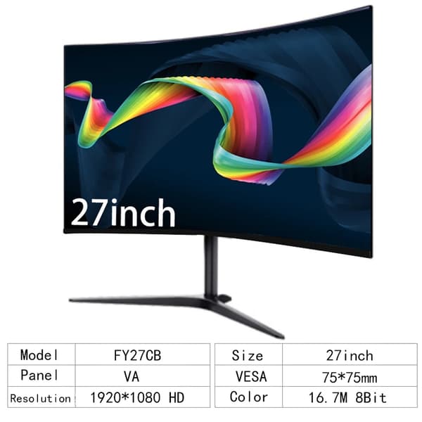 Böjd bildskärm, 1080p upplösning, vida betraktningsvinklar,EU Kontakt, Böjd Svart