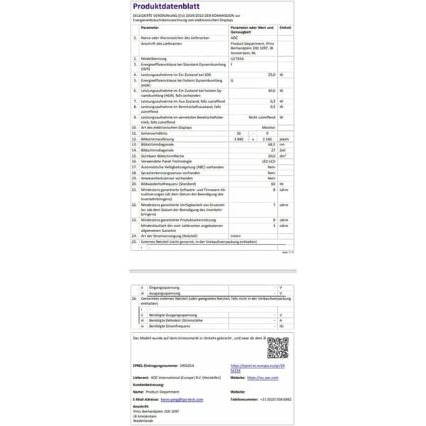 Pelinäyttö AOC U27B3A 4K Ultra HD 27"