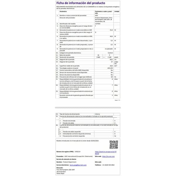 Pelinäyttö AOC U27B3A 4K Ultra HD 27"