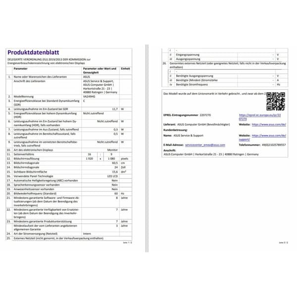 Skærm Asus 90LM02W0-B01171 24" 23,8" Full HD
