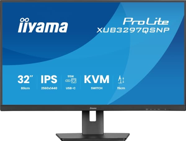 IIYAMA XUB3297QSNP-B1 81,28cm 32Zoll IPS-panel 2560x1440 350cd/m USB-C Dock LAN/95W PD/DP-OUT KVM USB 3x3.2+1xC 1ms Sort