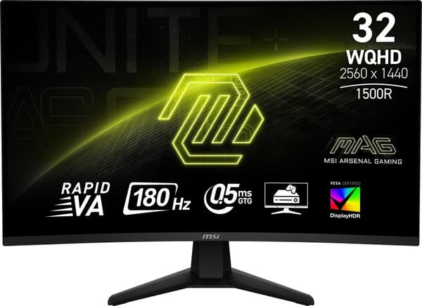 Böjd spelskärm - MSI - 32" - QHD - 180Hz - Rapid VA-panel - 1ms - MAG32CQ6F