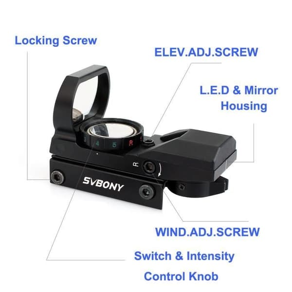 Svbony Red Dot Sight Red Dot Sight Multi Reticle 4 Red/Green Dot Sight med 5 intensitetsnivåer Scope Dovetail Mounts