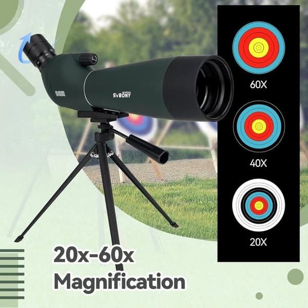 Svbony SV28PLUS Spottingscope med stativ Smartphone Adapter, 20-60x80mm A5 Claret Röd FMC BAK4 IP65 Vattentät, spottingscope