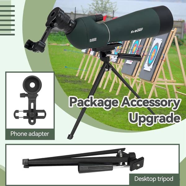 Svbony SV28PLUS Spottingscope med stativ Smartphone Adapter, 20-60x80mm A5 Claret Röd FMC BAK4 IP65 Vattentät, spottingscope