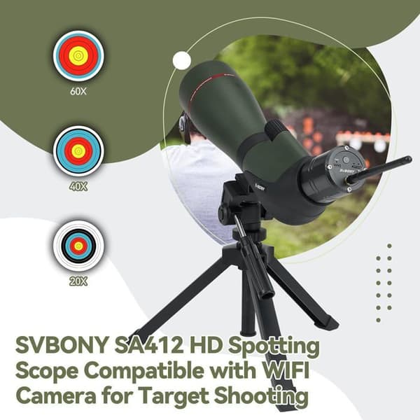 Svbony SA412 20-60x80 spottingscope med WiFi-kamera, HD spottingscope, stationär stativ, FMC vattentät anti-dimma spottingscope-monokulär