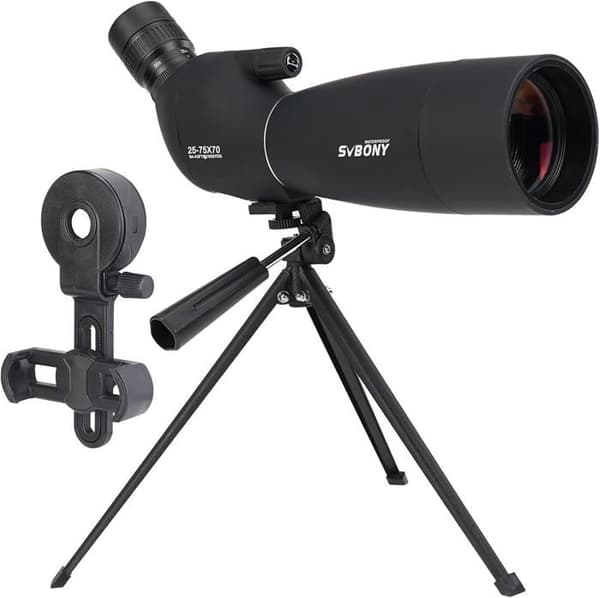 Svbony SV28PLUS Spottingscope med stativ Smartphone Adapter, 25-75x70mm A5 Claret Röd FMC BAK4 IP65 Vattentät, spottingscope