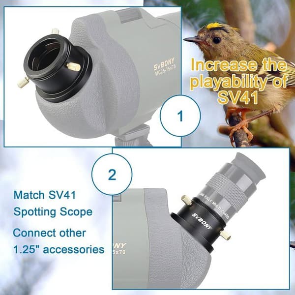 Svbony SA404 Teleskopstillbehör, M48 till M42-adapter, med 1,25 tum gränssnitt, Aluminiumadapter för SV41 teleskop