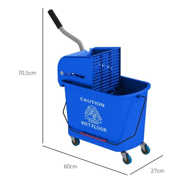 Rootz 20L MOP -ämpäri Wringer - Rolling Mop Bucket - puhdistusvaunu - Haittaton liike - 60 cm x 27cm x 70,5 cm