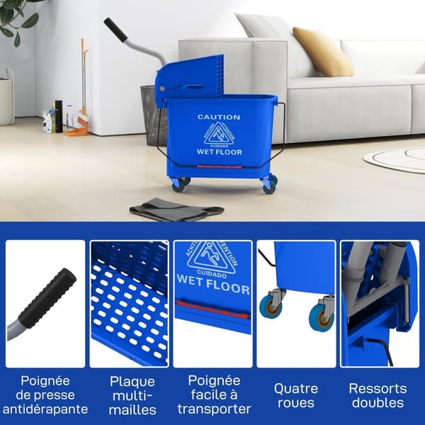Rootz 20L MOP -ämpäri Wringer - Rolling Mop Bucket - puhdistusvaunu - Haittaton liike - 60 cm x 27cm x 70,5 cm