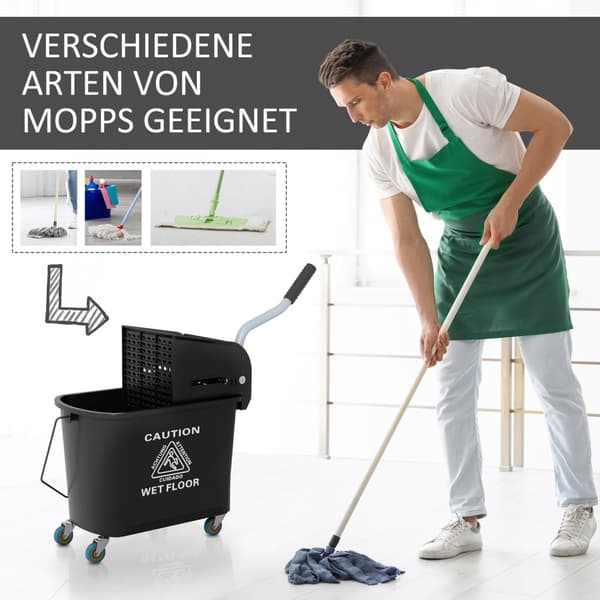 Rootz 20l mopp hink med wringer - rengöring hink - rullande hink - enkel rörlighet - 60 cm x 27 cm x 70,5 cm