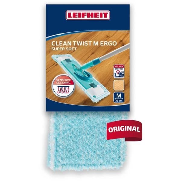 LEIFHEIT Clean Twist M Ergo super soft 52122 Reservöverdrag för rengöring av platt mopp. specialöverdrag för känsliga golv