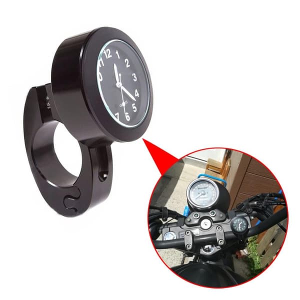 Analog klokke for motorsykkel, moped og sykkel - svart