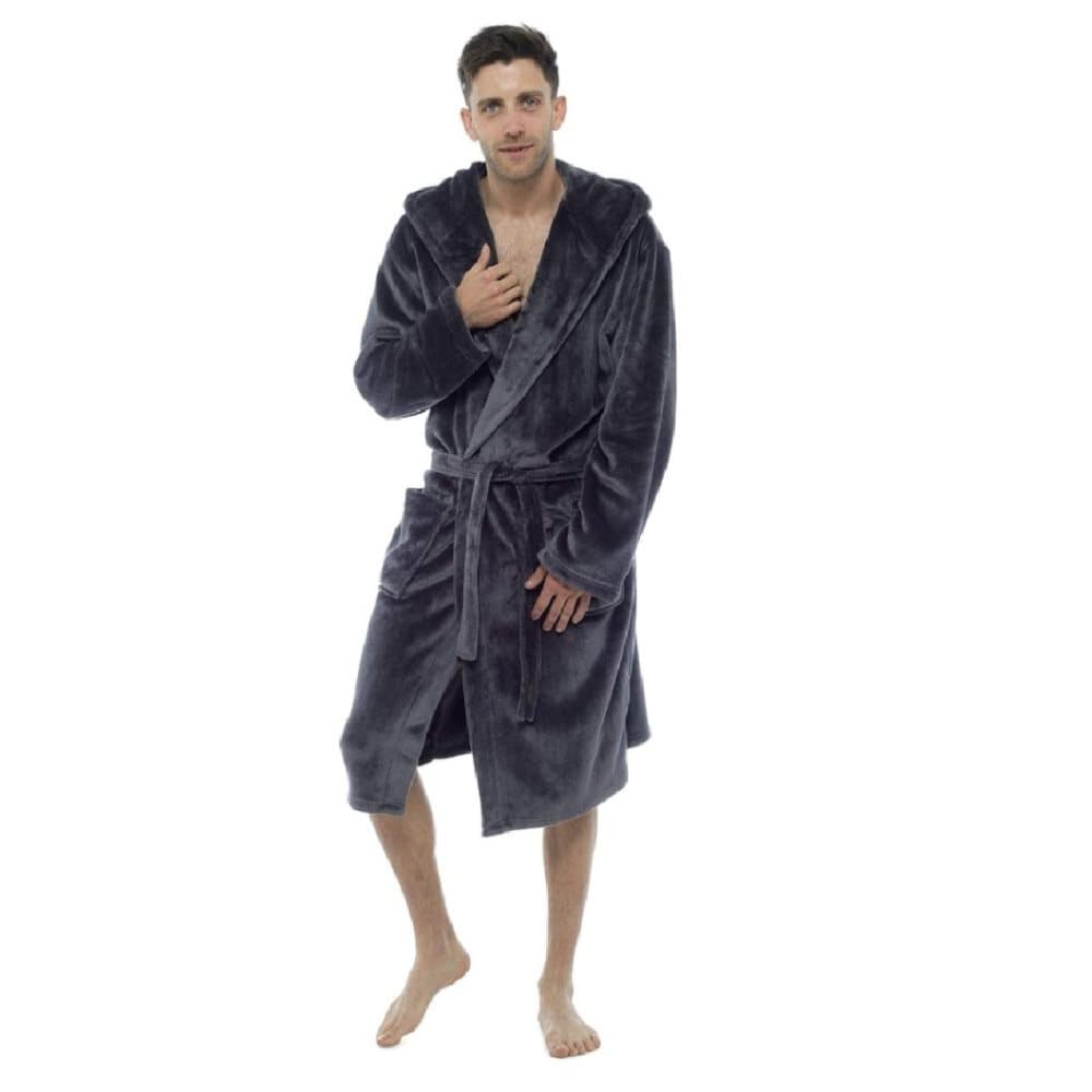 Foxbury Mens Shimmer Fleece Robe med huva