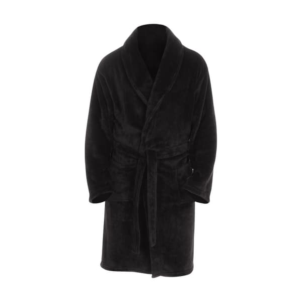 Pierre Roche Mens Flannel Fleece Robe Black M