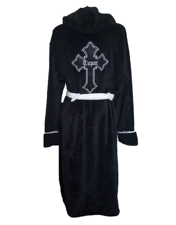 2 PAC Tupac Bathrobe Cross Logo Official Black super soft fleece Unisex