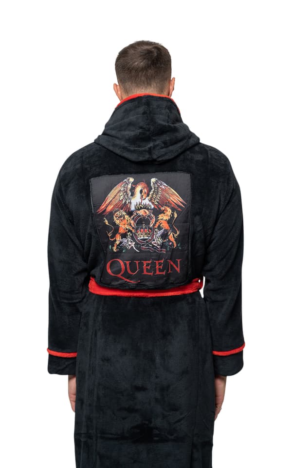 Queen Bathrobe Classic Crest Band Logo Official Black super soft fleece Unisex