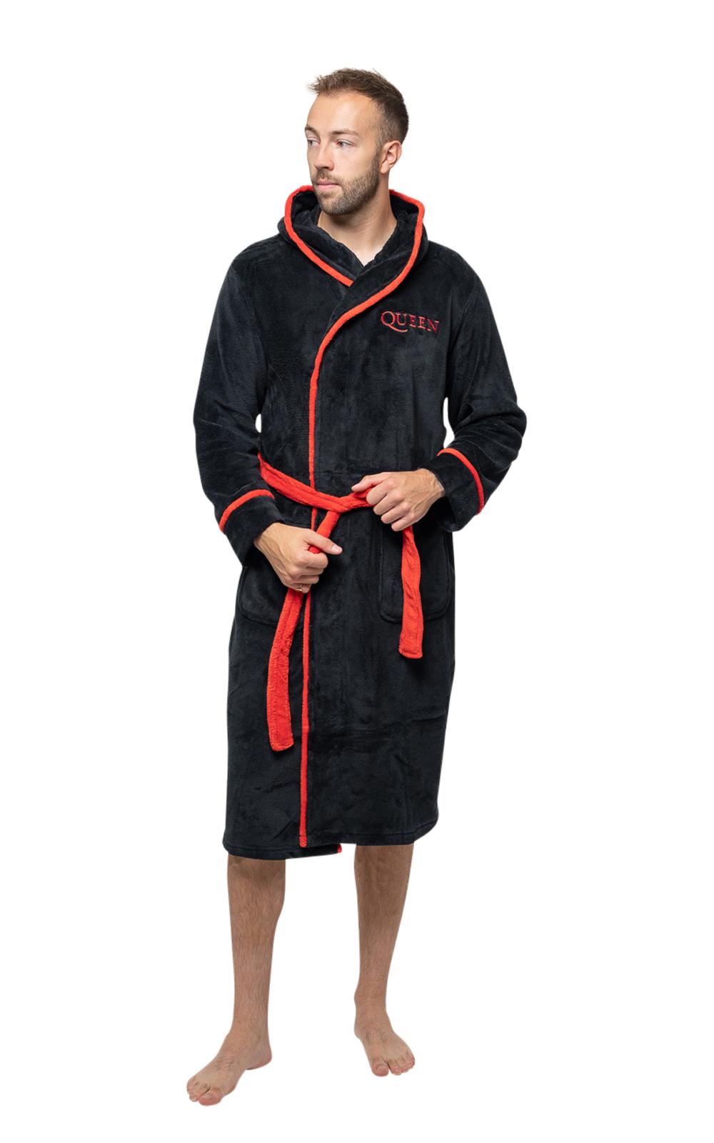 Queen Bathrobe Classic Crest Band Logo Official Black super soft fleece Unisex