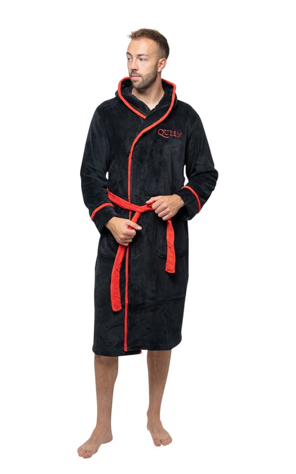 Queen Bathrobe Classic Crest Band Logo Official Black super soft fleece Unisex Black M