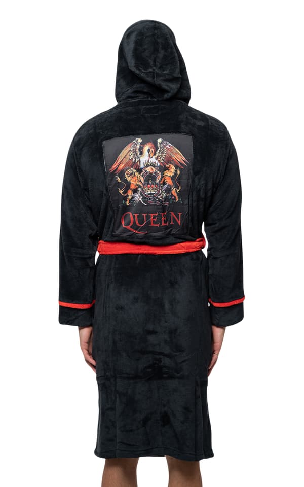 Queen Bathrobe Classic Crest Band Logo Official Black super soft fleece Unisex