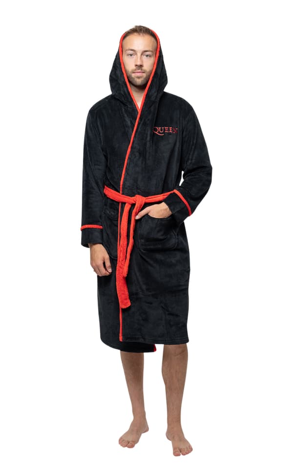 Queen Bathrobe Classic Crest Band Logo Official Black super soft fleece Unisex