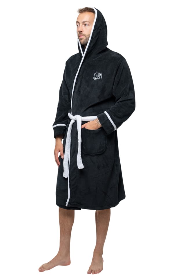 Korn Bathrobe Classic Band Logo Official Black super soft fleece Unisex