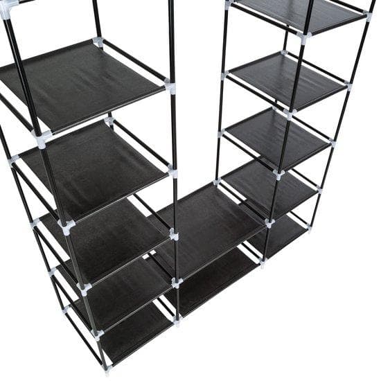 Garderob - 150x175x45cm - Black Steel Foldble Garderob - Garderob med skohyllor - Multifunktionella sovrumsmöbler - Garderob med kardborrstängning - D